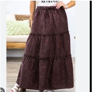 Zenana NWTGS Eggplant Purple Acid Wash Tiered Boho Maxi 2XL